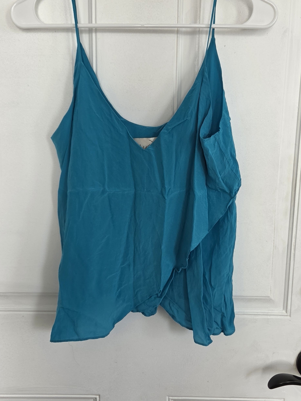 Vintage Rory Beca Teal Ruffle-Detail Spaghetti Strap Camisole 100% Silk( T16)